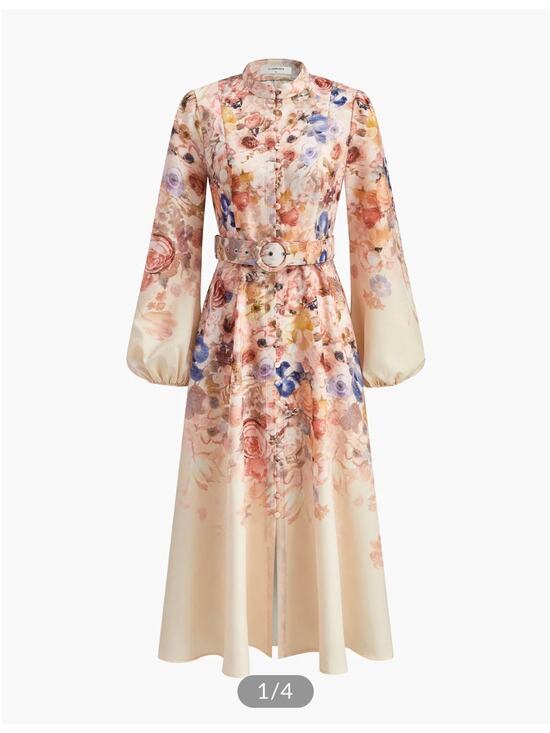 Commense Dresses & Skirts - Commense Balloon Sleeve Floral Belted Midi Dress Mock Neck Pink Size Small NWT
